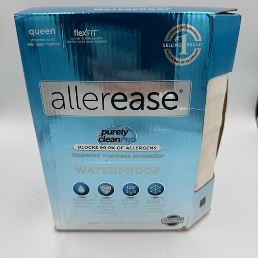 Allerease Purely Clean Pro Queen Zippered Mattress Protector Waterproof Allergen